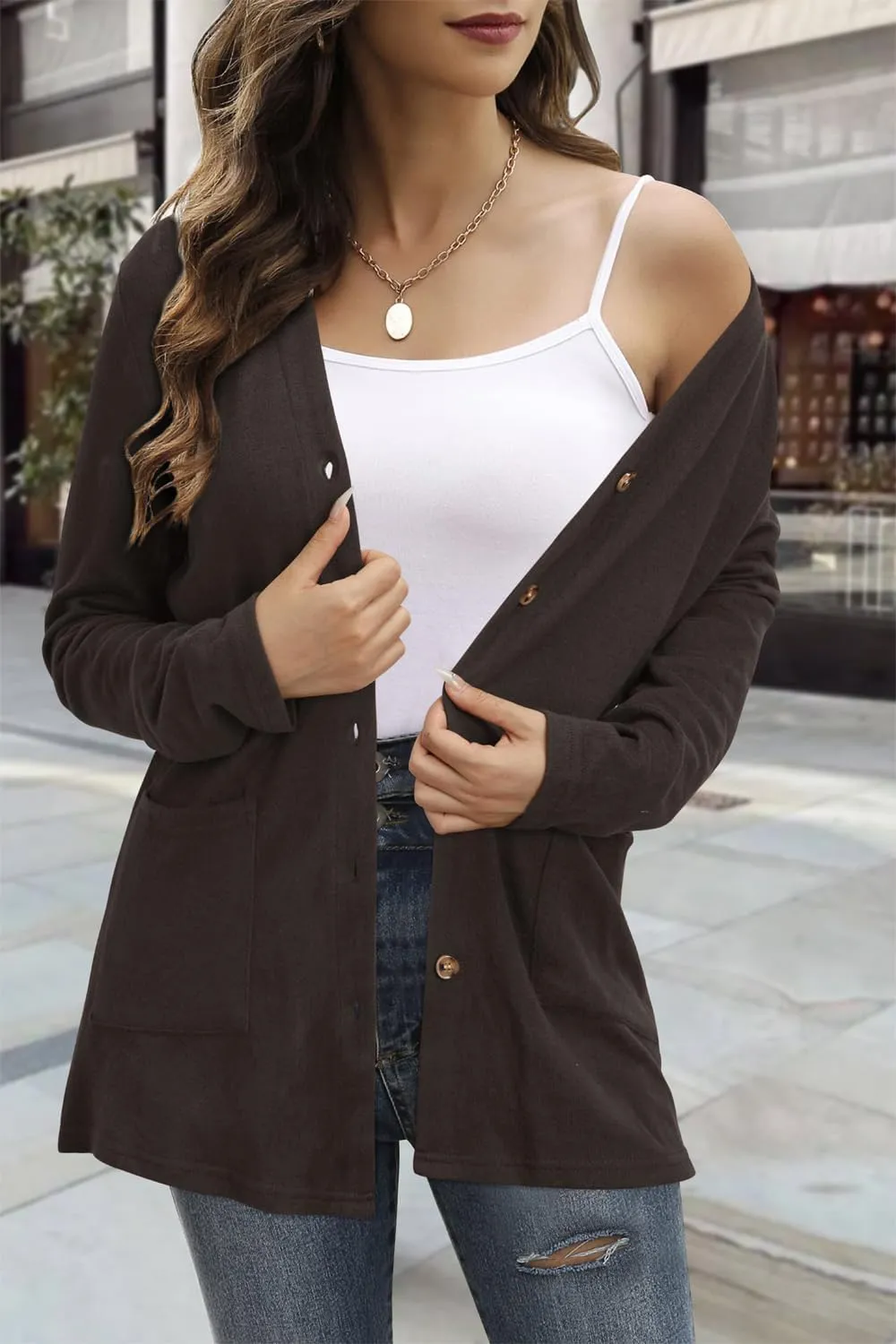 ULTRANICE Women's Cardigan Sweaters Lightweight Long Sleeve Open Front Knitted Button Down Cardigans Tops with Pockets