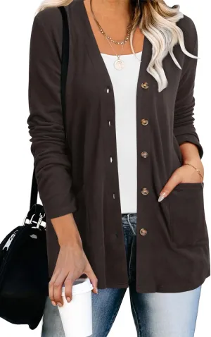 ULTRANICE Women's Cardigan Sweaters Lightweight Long Sleeve Open Front Knitted Button Down Cardigans Tops with Pockets