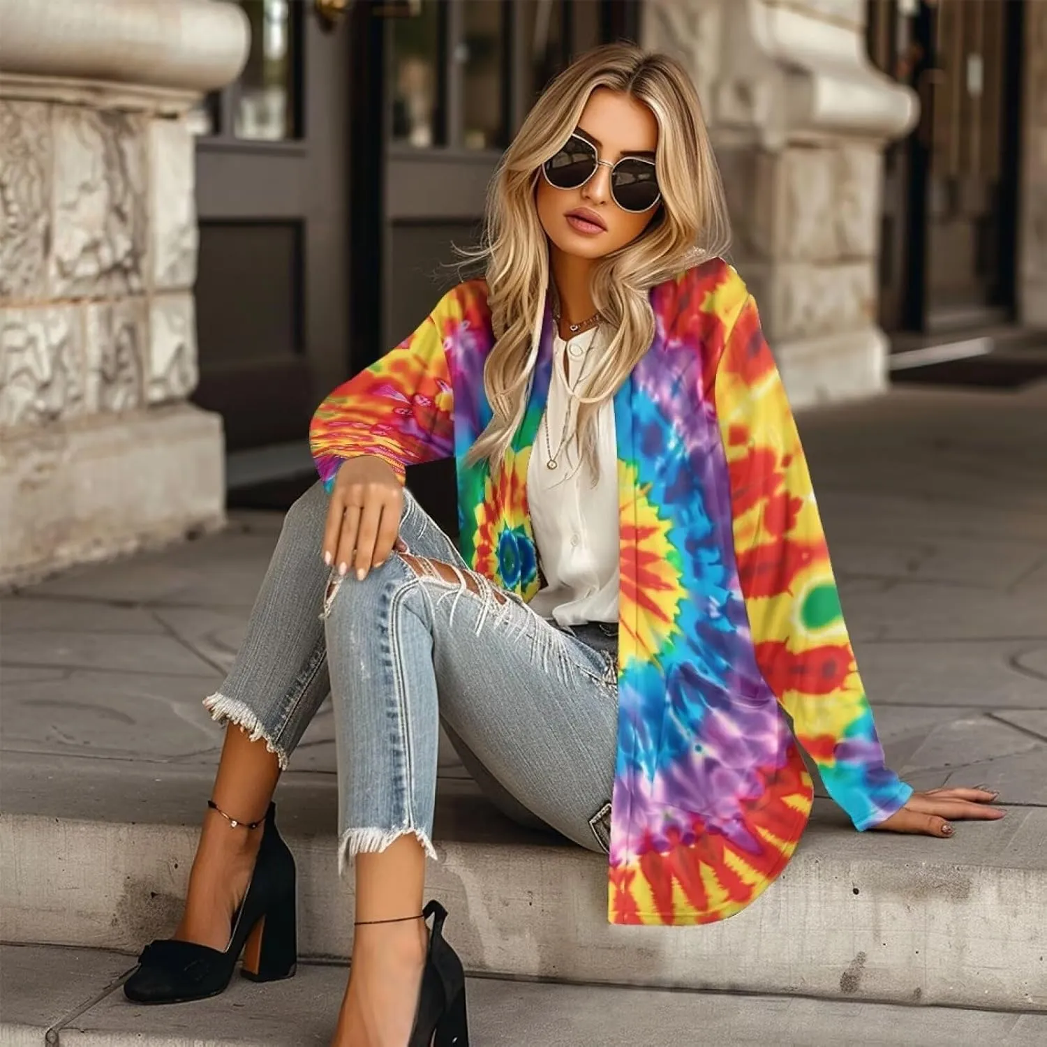 Uourmeti Women's Long Sleeve Cardigan Oversized Open Front Cardigan Jacket Lightweight Cardigan Sweater