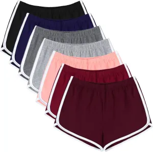 URATOT 7 Pack Womens Cotton Shorts, Dolphin Booty Athletic Gym Sports Shorts for Yoga Lounge Running