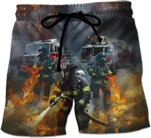 V-DECORPARKS Firefighter Mens Swim Trunks - Labor Day Swimming Trunk for Men - Drawstring Beach Shorts, Mens Swim Shorts 28