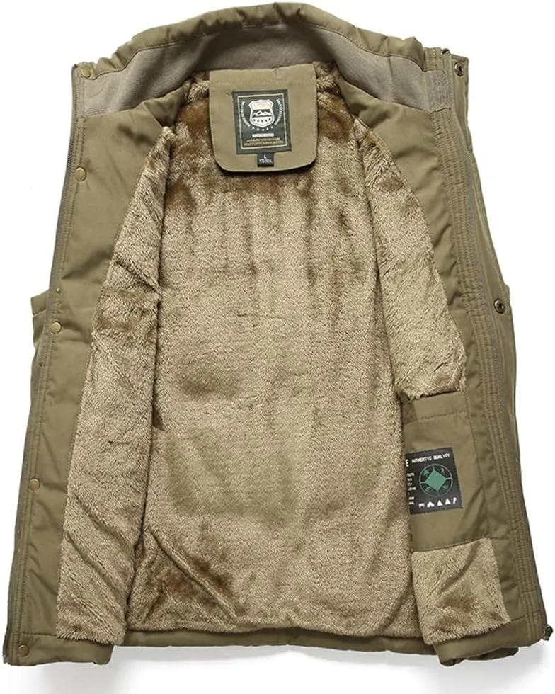 Vcansion Men's Outdoor Stand Collar Fleece Jacket Vest Casual Padded Vest Coats