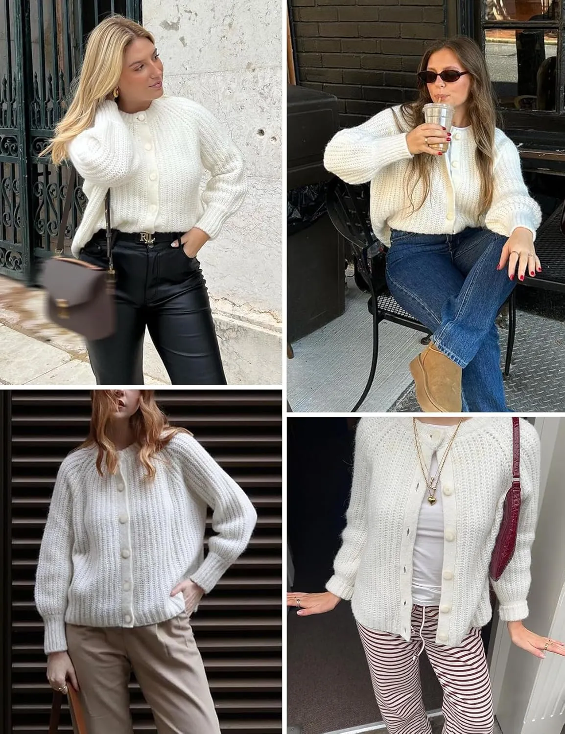 VDWIP Womens Cardigan Sweaters Button Down Chunky Knit Sweater Fall Loose Long Sleeve Cropped Cardigan