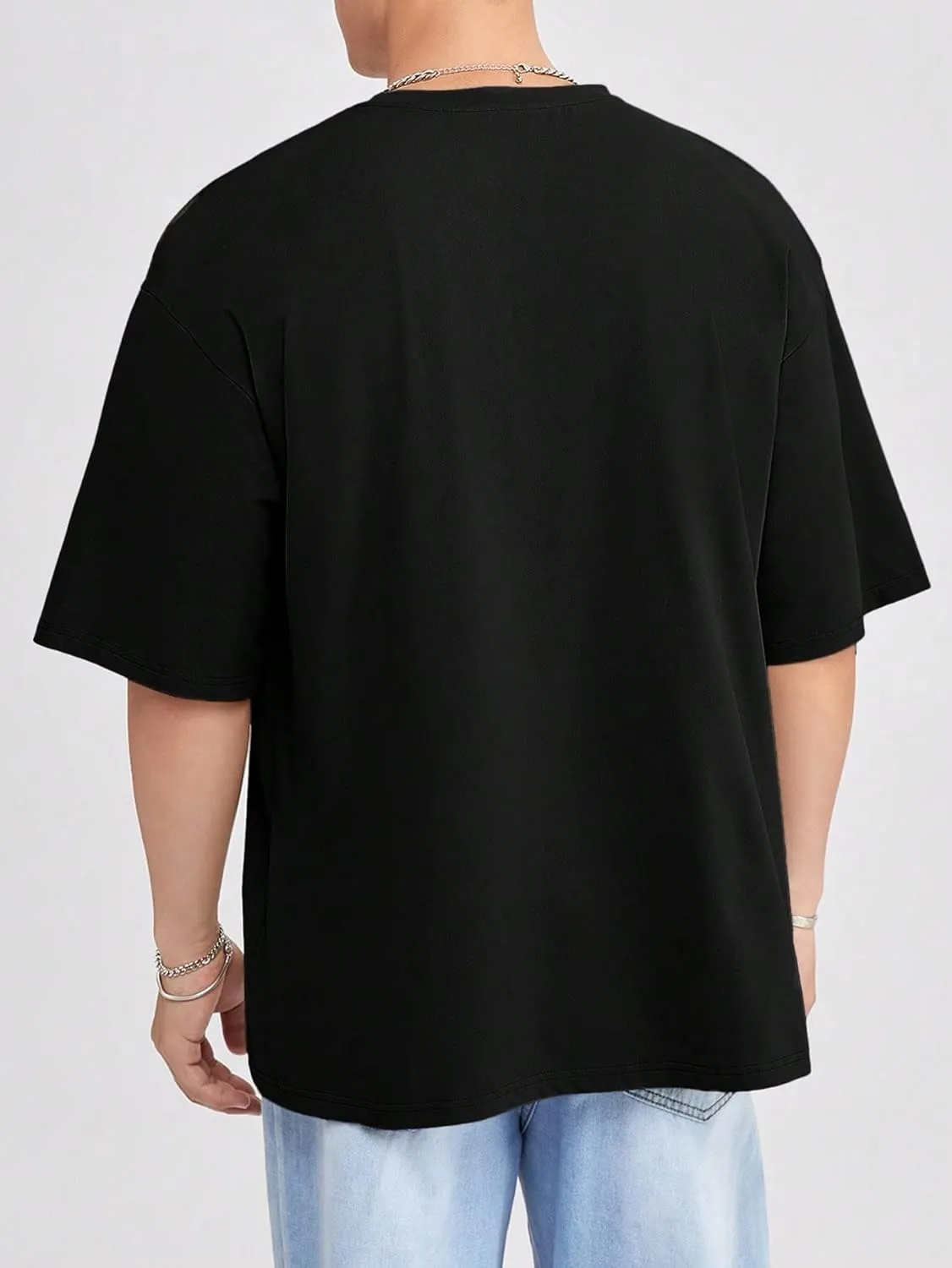 Verdusa Men's Drop Shoulder Round Neck Half Sleeve T Shirt Basic Solid Loose Tee Tops