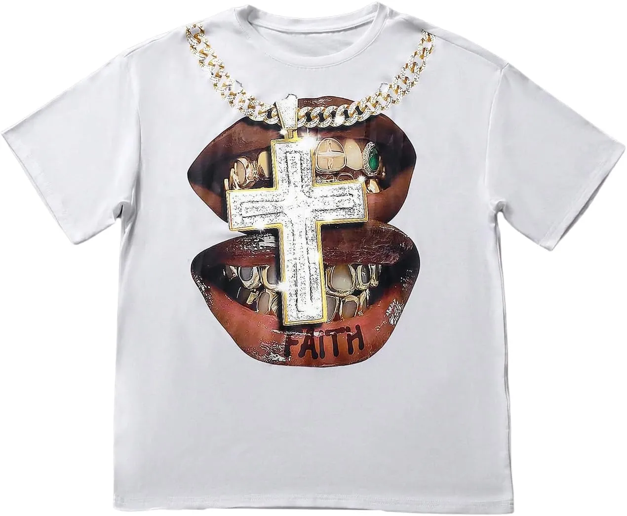Verdusa Men's Oversized Graphic Print Tee Shirts Lips Print Y2K Round Neck Short Sleeve Summer Tops