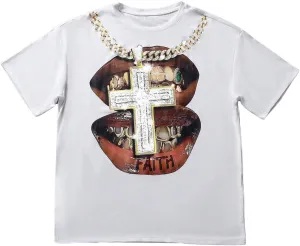 Verdusa Men's Oversized Graphic Print Tee Shirts Lips Print Y2K Round Neck Short Sleeve Summer Tops