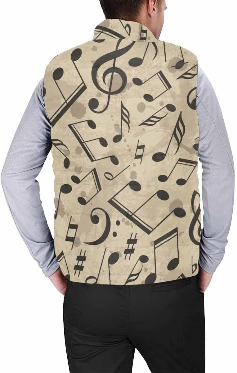 Vests For Men Music Notes Pattern Men's Warm Puffer Vest Outdoor Sleeveless Jacket For Golf Hiking Casual Travel
