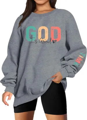 VILOVE God is Good Sweatshirt Christian Shirts for Women Oversized Jesus Religious Pullover Bible Verse Inspirational Tops