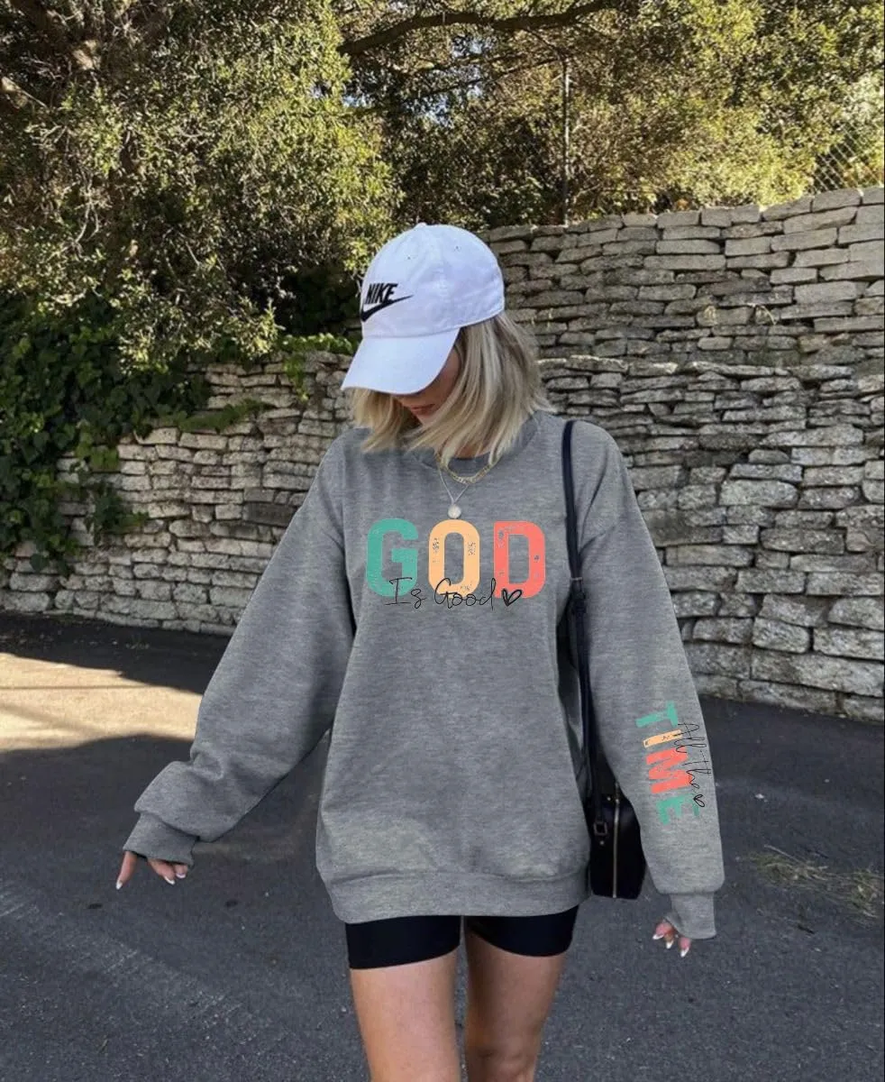 VILOVE God is Good Sweatshirt Christian Shirts for Women Oversized Jesus Religious Pullover Bible Verse Inspirational Tops