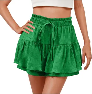 Vintage Flowy Boho Shorts for Women Casual Tiered Ruffle Butterfly Shorts Summer High Waist Tennis Golf Mini Skorts
