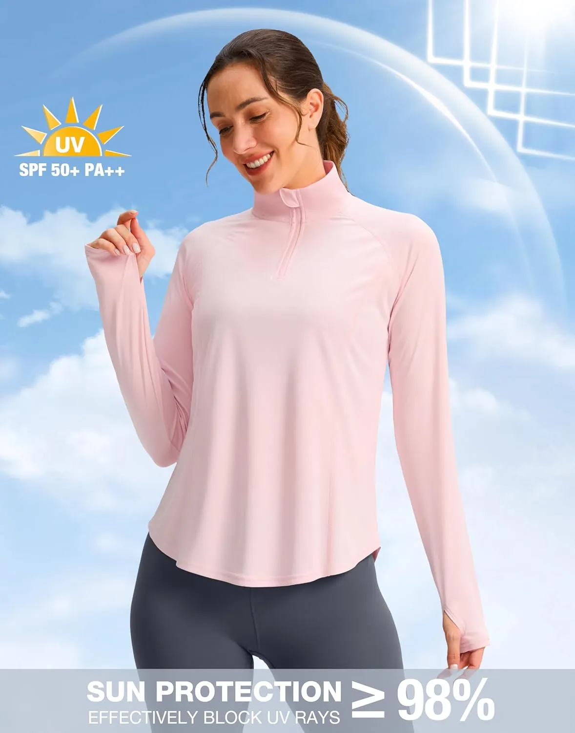 Viodia Women's 1/4 Zip Long Sleeve Sun Shirts UPF50  UV Protection Quick Dry Hiking Fishing Shirts Quarter Zip Pullover