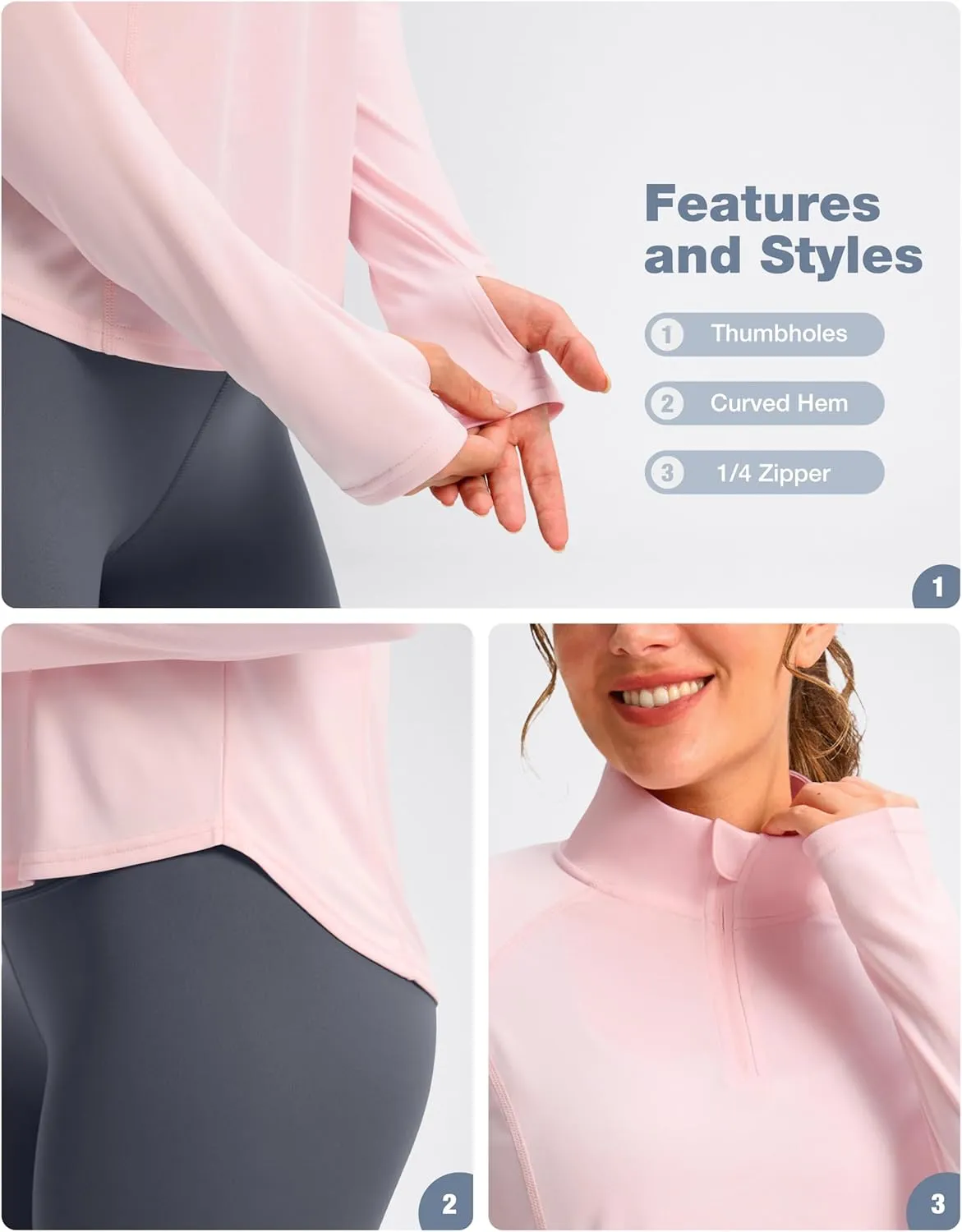 Viodia Women's 1/4 Zip Long Sleeve Sun Shirts UPF50  UV Protection Quick Dry Hiking Fishing Shirts Quarter Zip Pullover