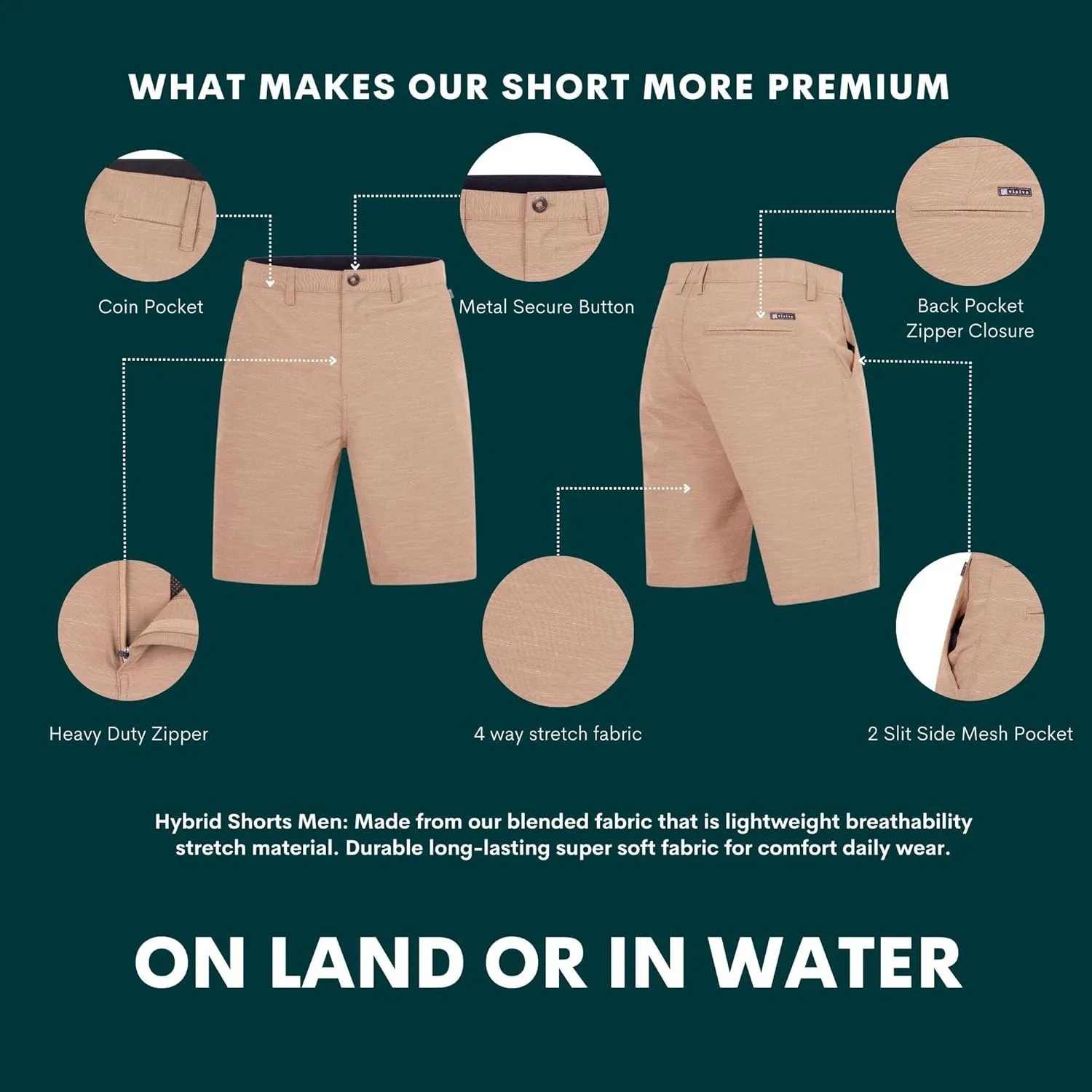 Visive Premium Hybrid Shorts Men Quick Dry Golf Stretch Board Shorts Swim Trunks Summer Big Men