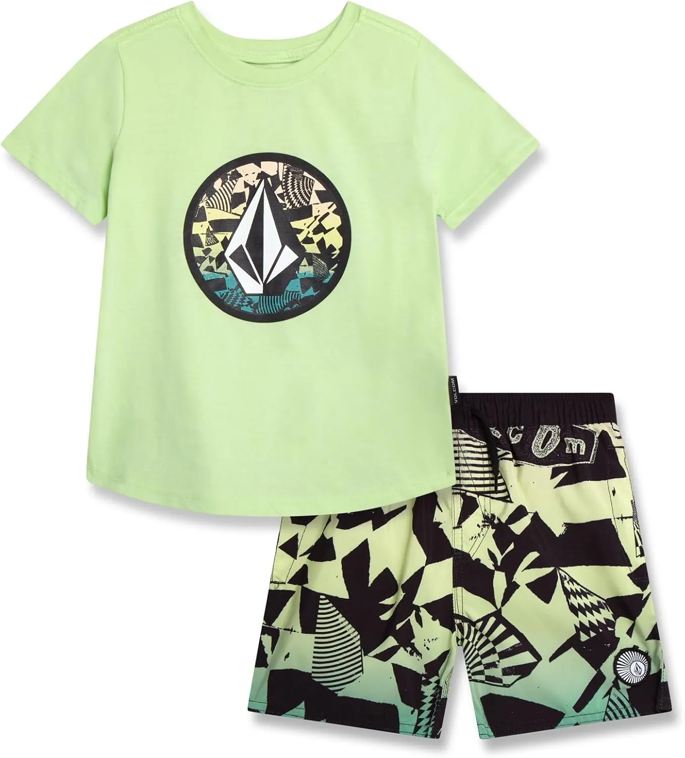 Volcom Baby Boys Swim Set - 2 Piece Short Sleeve Swim Shirt Graphic Tees & Board Shorts, Infant Toddler Little Boys Swimsuit