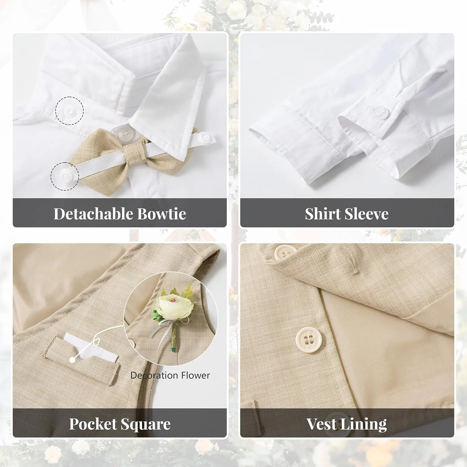 Volunboy Baby Boys Formal Wedding Ring Bearer Outfits Toddler Gentleman Bowtie Vest Guest Suits Dress Shirt Pants Set