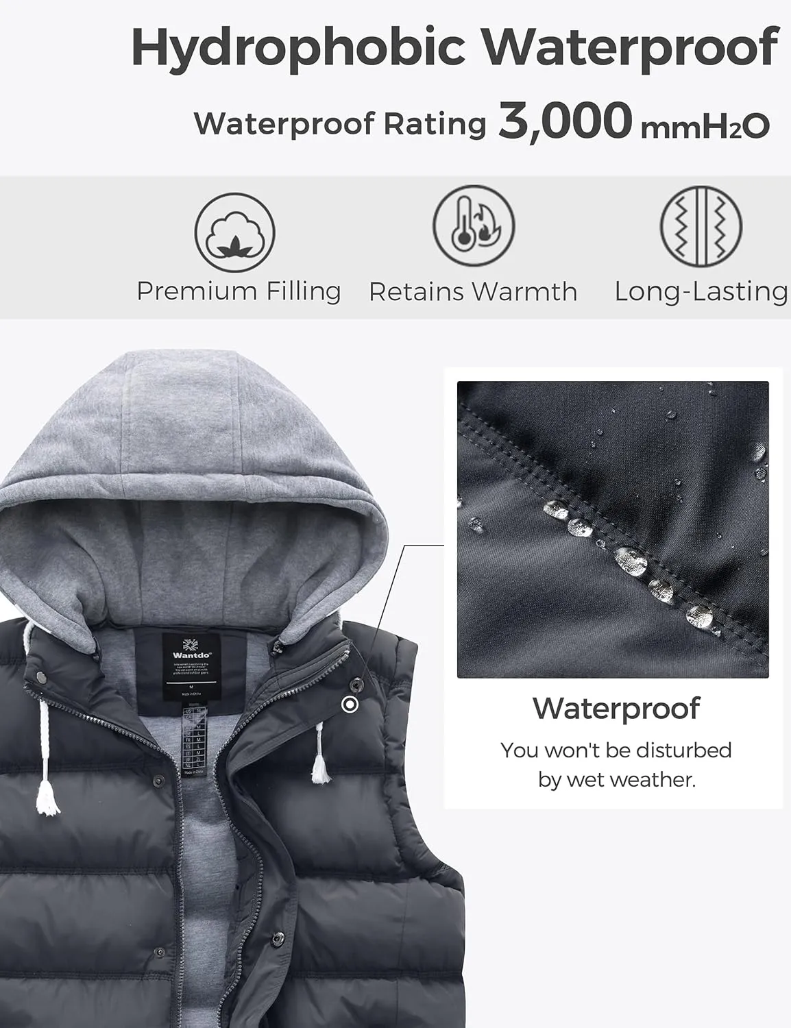 wantdo Women's Quilted Puffer Vest Thicken Warm Winter Coat with Removable Hood