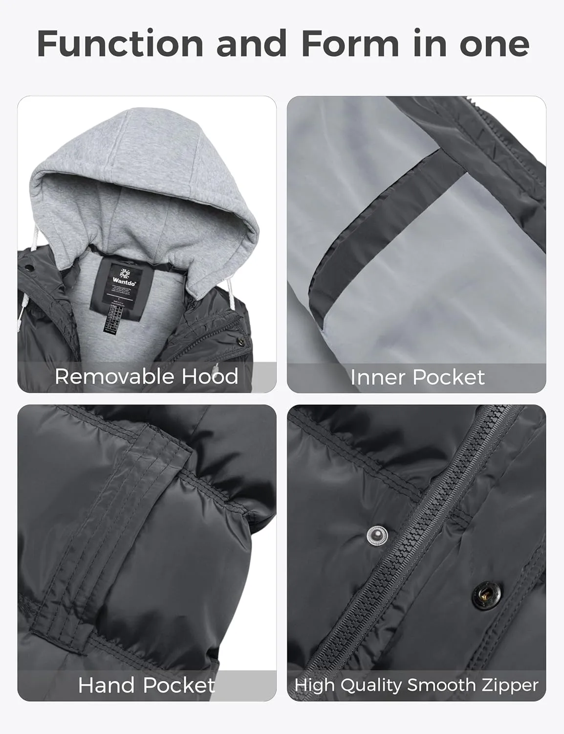 wantdo Women's Quilted Puffer Vest Thicken Warm Winter Coat with Removable Hood