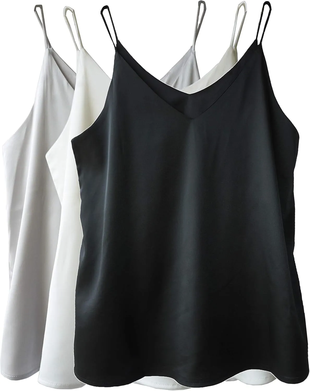 Wantschun Womens Silk Satin Camisole Cami Plain Strappy Vest Top T-Shirt Blouse Tank Shirt V-Neck Spaghetti Strap XS-4X