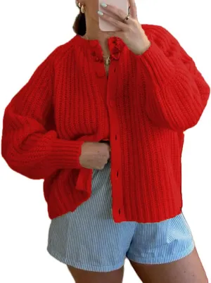 Women Button Down Cardigan Sweater Long Sleeve Chunky Cardigan Top Casual Knit Jacket Fall Winter Streetwear