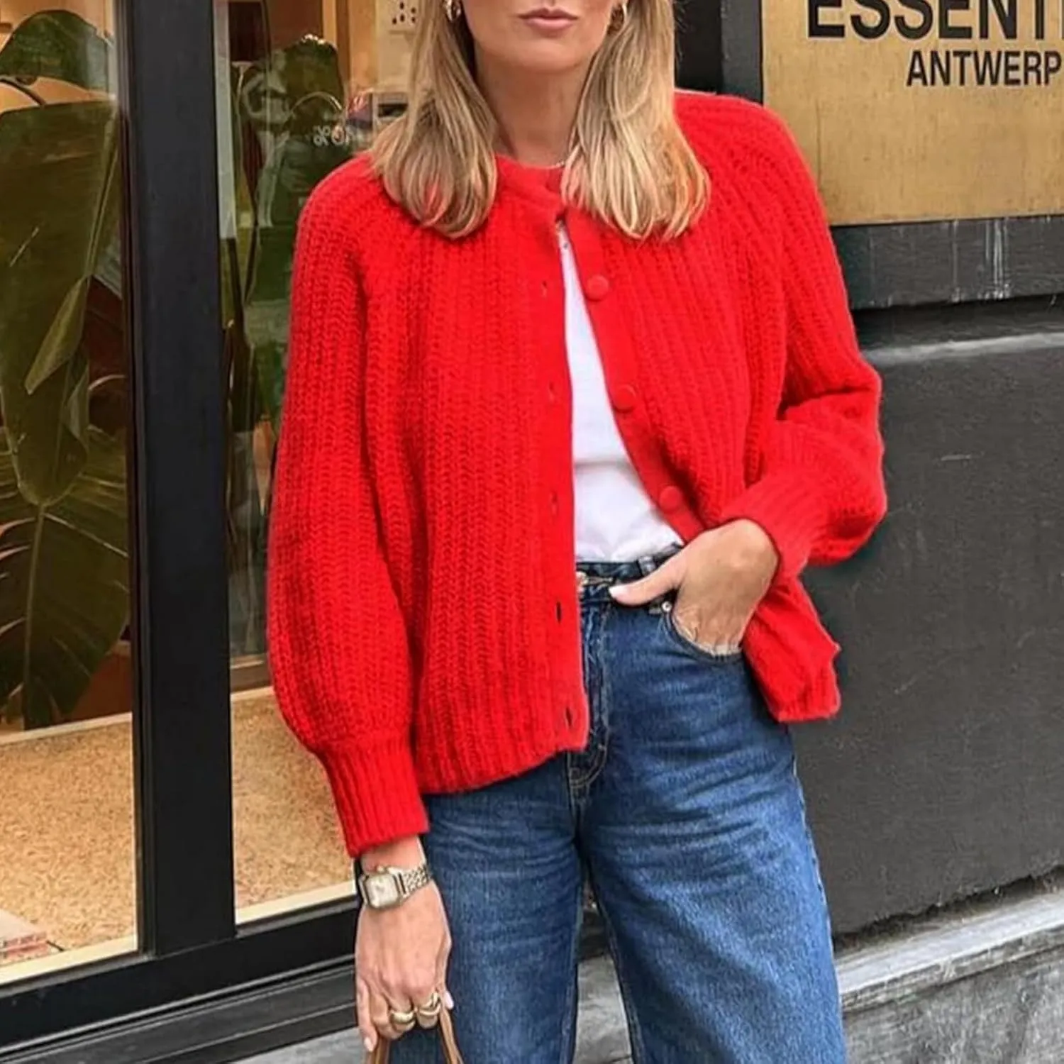 Women Button Down Cardigan Sweater Long Sleeve Chunky Cardigan Top Casual Knit Jacket Fall Winter Streetwear