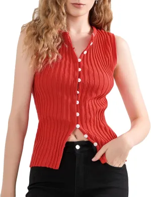 Women Button Up Vest Tank Top Ribbed Knit Sleeveless Slim Fit Shirt Summer Y2k Dressy Going Out Tops