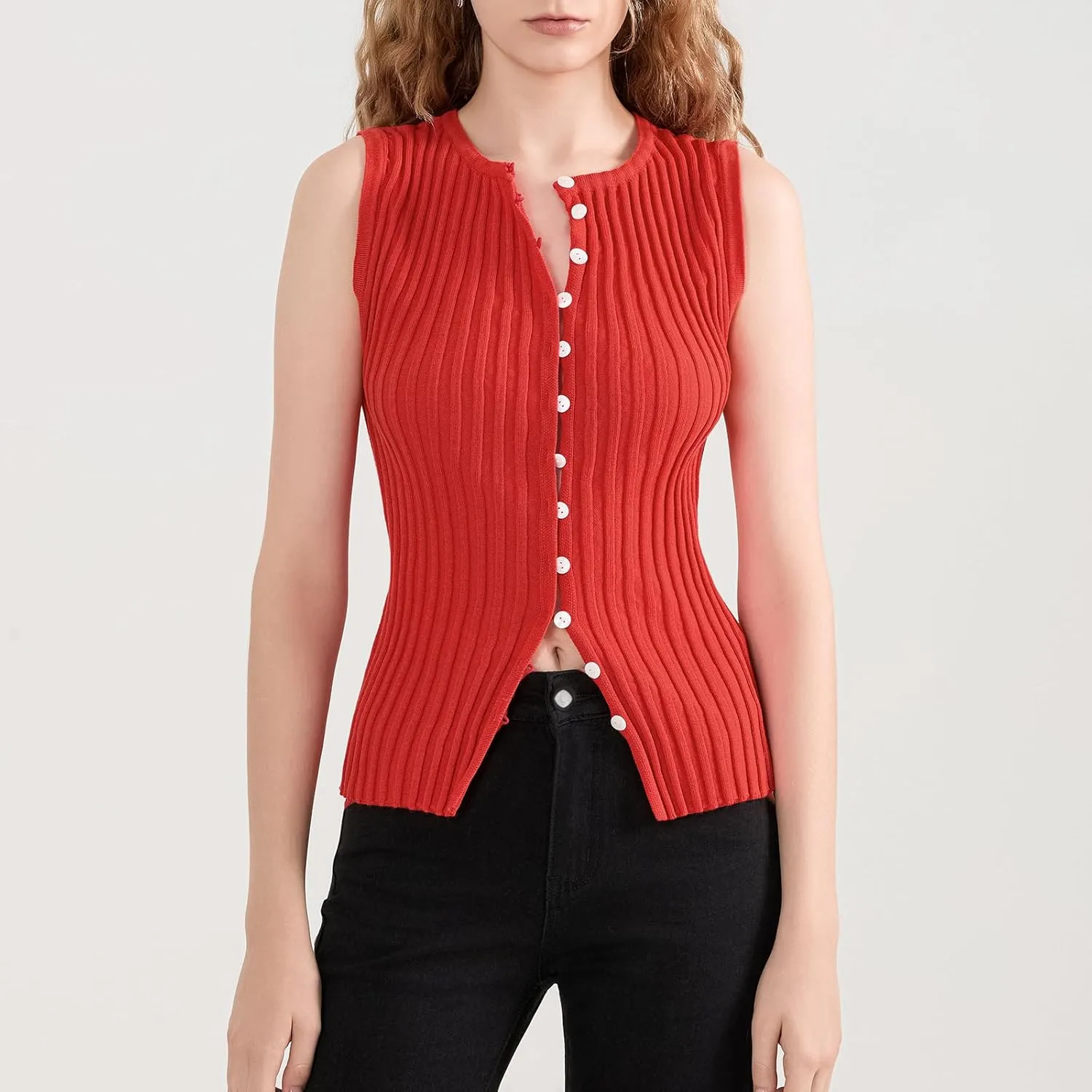 Women Button Up Vest Tank Top Ribbed Knit Sleeveless Slim Fit Shirt Summer Y2k Dressy Going Out Tops