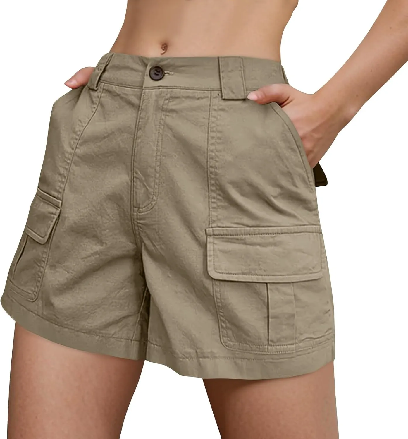Women Cargo Shorts Summer Casual Hiking Shorts with Pockets Elastic Waist Button Bermuda Short Y2K Chino Short