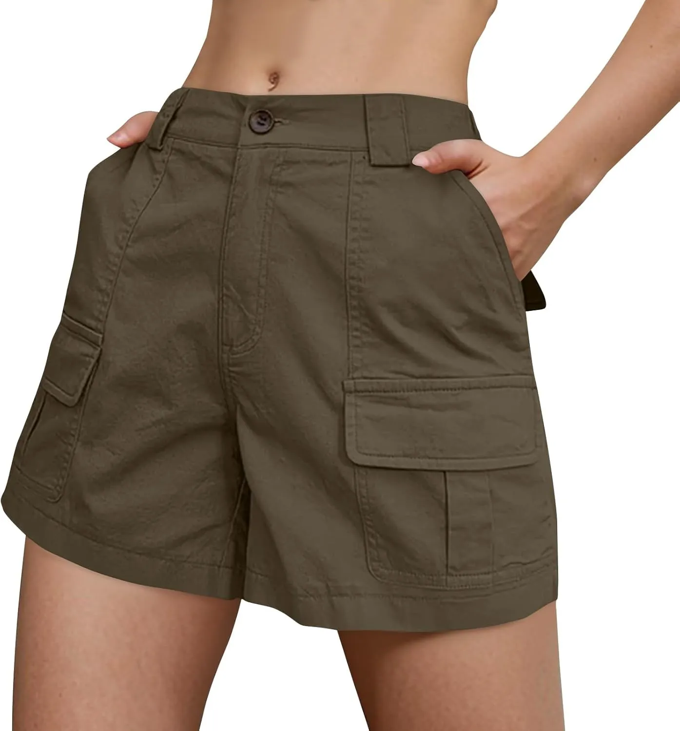 Women Cargo Shorts Summer Casual Hiking Shorts with Pockets Elastic Waist Button Bermuda Short Y2K Chino Short