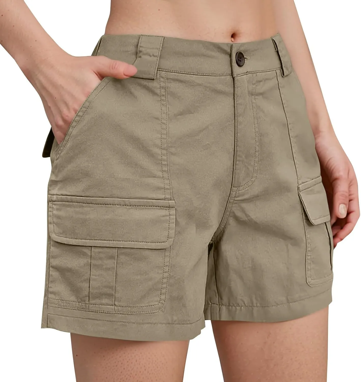 Women Cargo Shorts Summer Casual Hiking Shorts with Pockets Elastic Waist Button Bermuda Short Y2K Chino Short