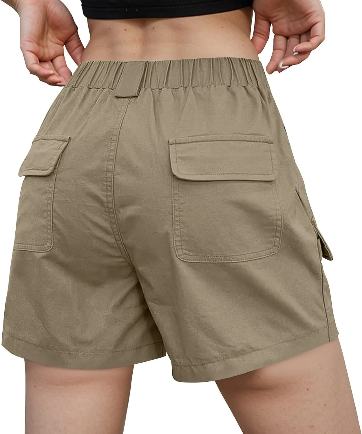 Women Cargo Shorts Summer Casual Hiking Shorts with Pockets Elastic Waist Button Bermuda Short Y2K Chino Short