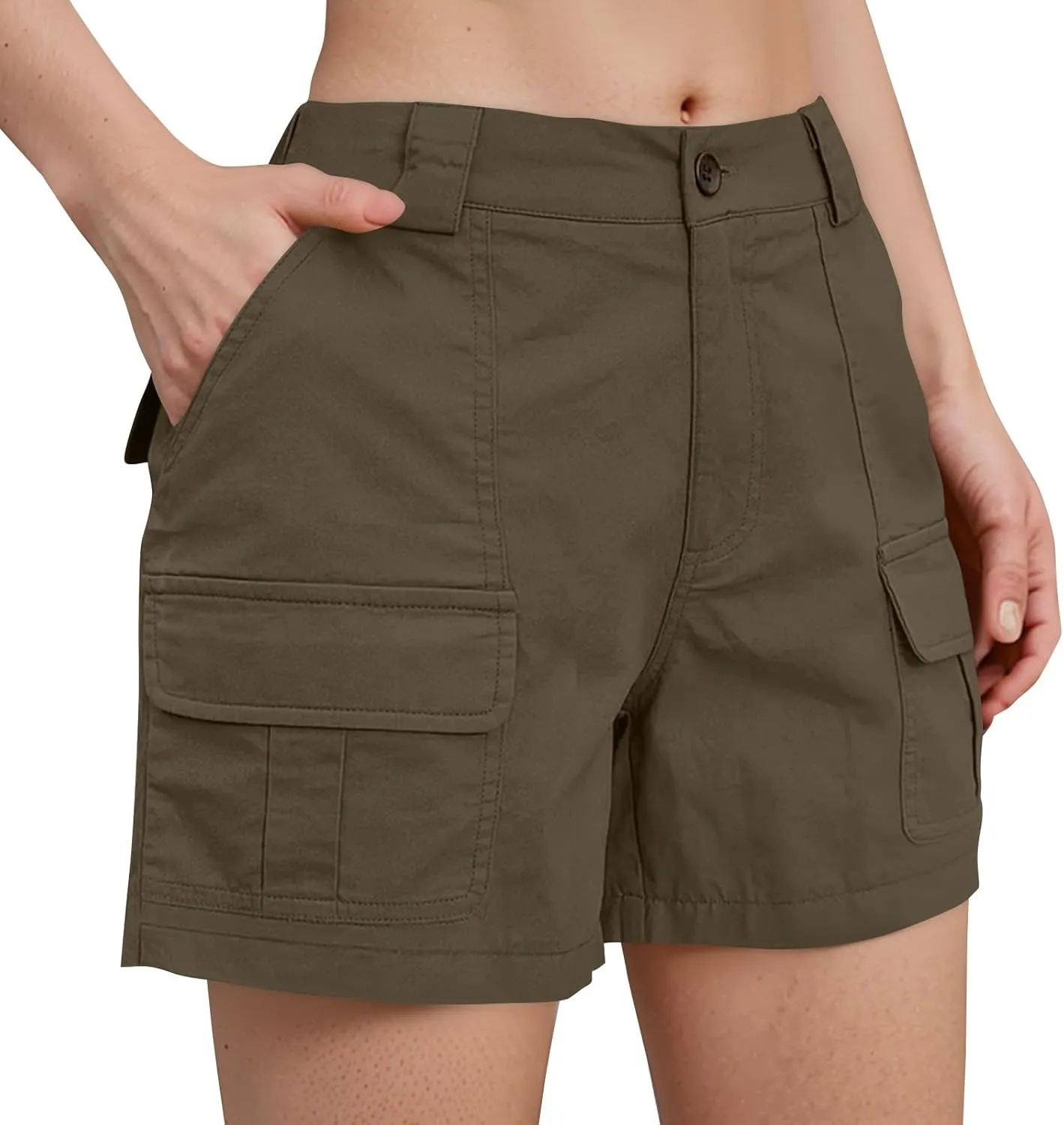 Women Cargo Shorts Summer Casual Hiking Shorts with Pockets Elastic Waist Button Bermuda Short Y2K Chino Short