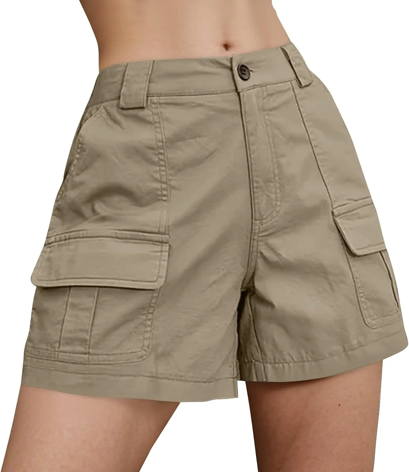 Women Cargo Shorts Summer Casual Hiking Shorts with Pockets Elastic Waist Button Bermuda Short Y2K Chino Short