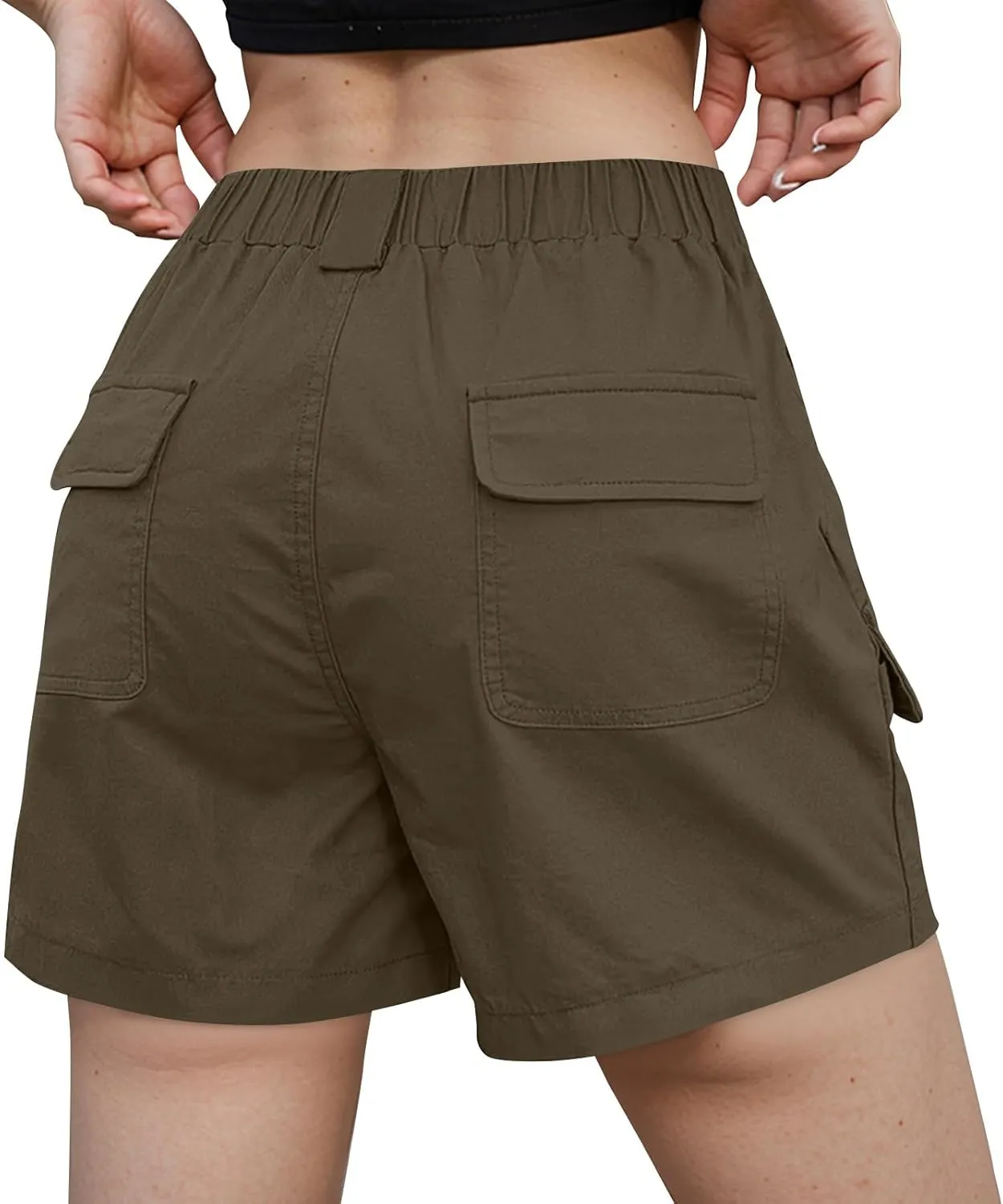 Women Cargo Shorts Summer Casual Hiking Shorts with Pockets Elastic Waist Button Bermuda Short Y2K Chino Short