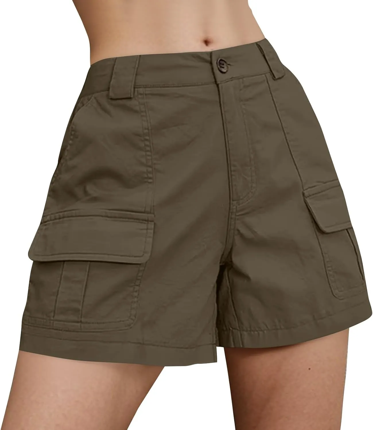 Women Cargo Shorts Summer Casual Hiking Shorts with Pockets Elastic Waist Button Bermuda Short Y2K Chino Short