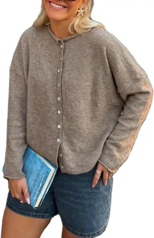 Women Casual Cardigan Sweaters Crewneck Button Down Knit Tops Going Out Lightweight Knitwear