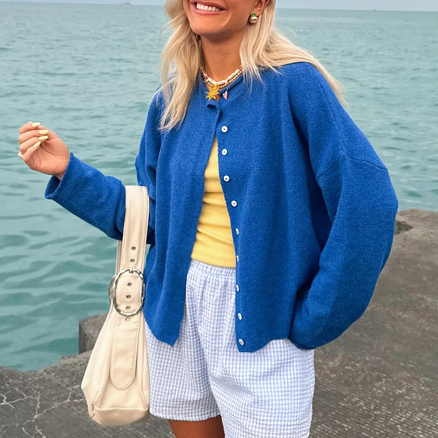 Women Casual Cardigan Sweaters Crewneck Button Down Knit Tops Going Out Lightweight Knitwear