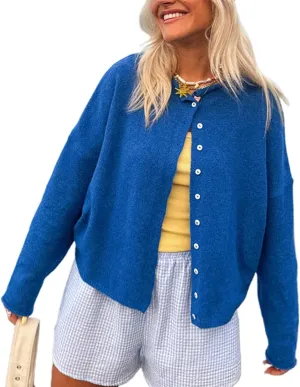 Women Casual Cardigan Sweaters Crewneck Button Down Knit Tops Going Out Lightweight Knitwear