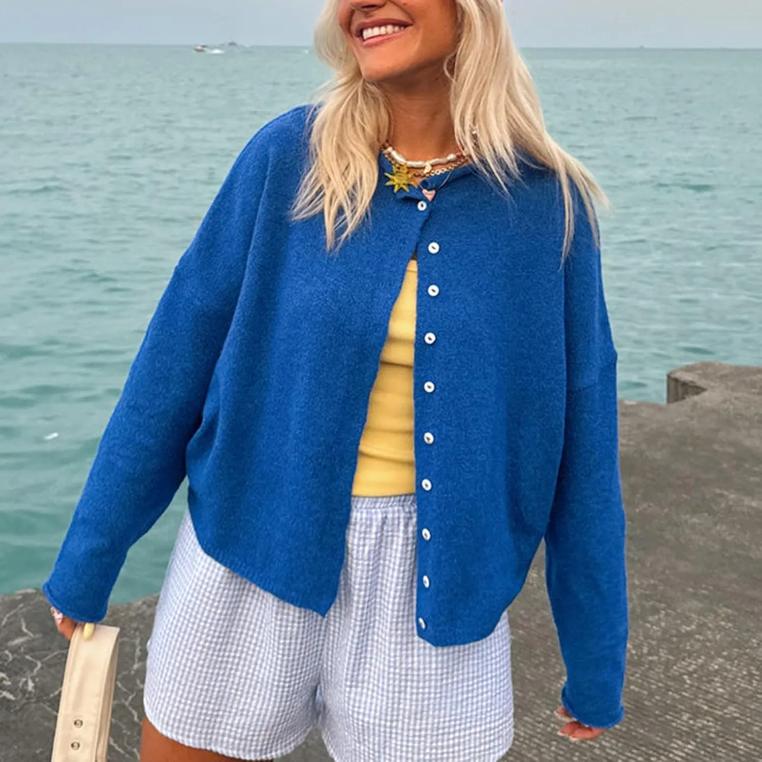 Women Casual Cardigan Sweaters Crewneck Button Down Knit Tops Going Out Lightweight Knitwear