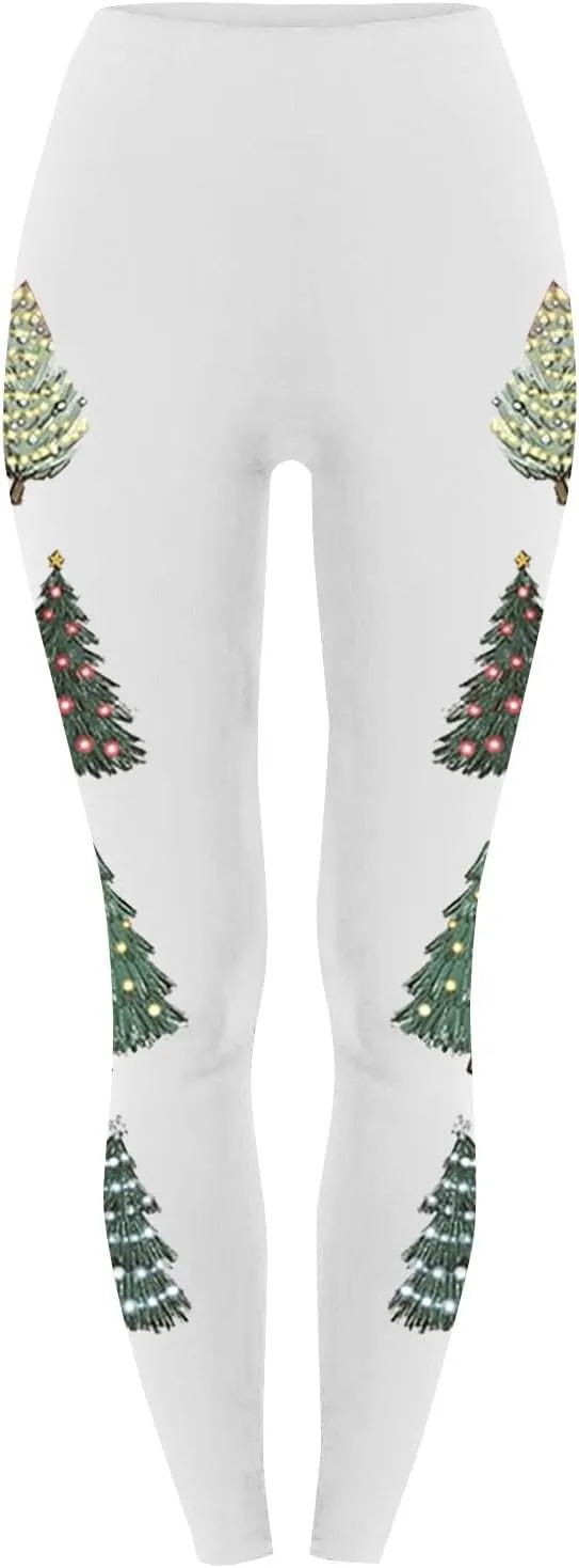 Women Christmas Leggings Funny Xmas Graphic Yoga Sweatpants Winter Warm Tights Tousers High Waist Jogger Lounge Pants