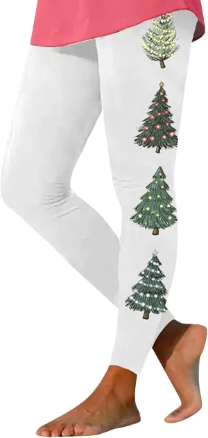 Women Christmas Leggings Funny Xmas Graphic Yoga Sweatpants Winter Warm Tights Tousers High Waist Jogger Lounge Pants
