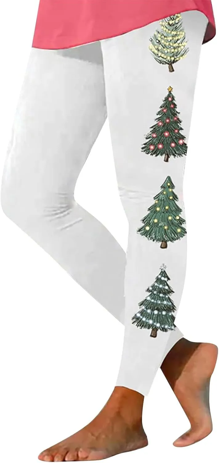 Women Christmas Leggings Funny Xmas Graphic Yoga Sweatpants Winter Warm Tights Tousers High Waist Jogger Lounge Pants
