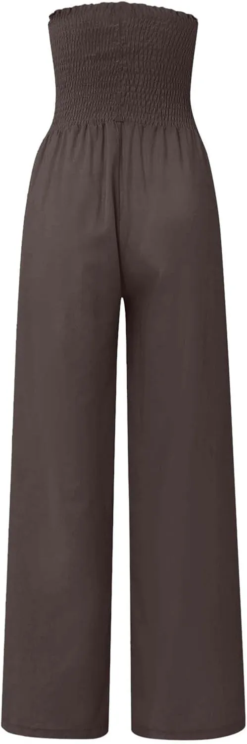 Women Cotton Linen Summer Fashion Palazzo Pants Elastic Waisted Stretchy Plus Size Palazzo Lounge Pants Beach