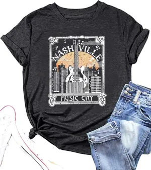 Women Country Music Shirts Nashville Concert Outfit Vintage Guitar Music City Tshirts Short Sleeve Summer Tees Tops