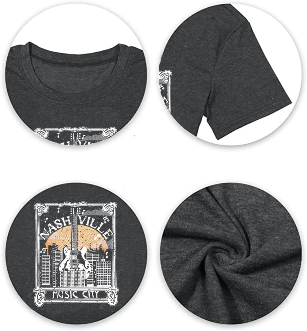 Women Country Music Shirts Nashville Concert Outfit Vintage Guitar Music City Tshirts Short Sleeve Summer Tees Tops