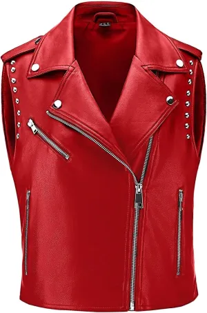 Women Faux Leather Vest Rivet Moto Biker Vest Pu Leather Motorcycle Waistcoat