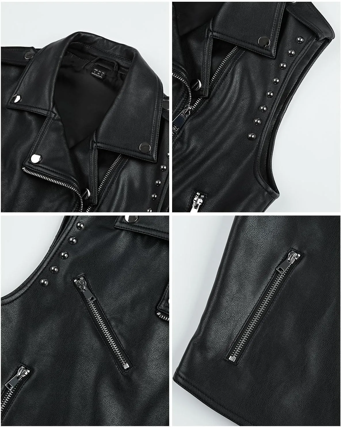 Women Faux Leather Vest Rivet Moto Biker Vest Pu Leather Motorcycle Waistcoat