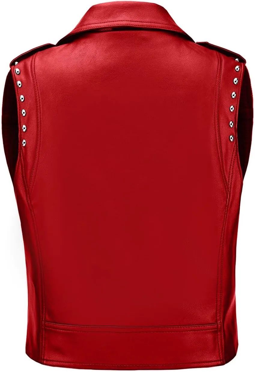 Women Faux Leather Vest Rivet Moto Biker Vest Pu Leather Motorcycle Waistcoat