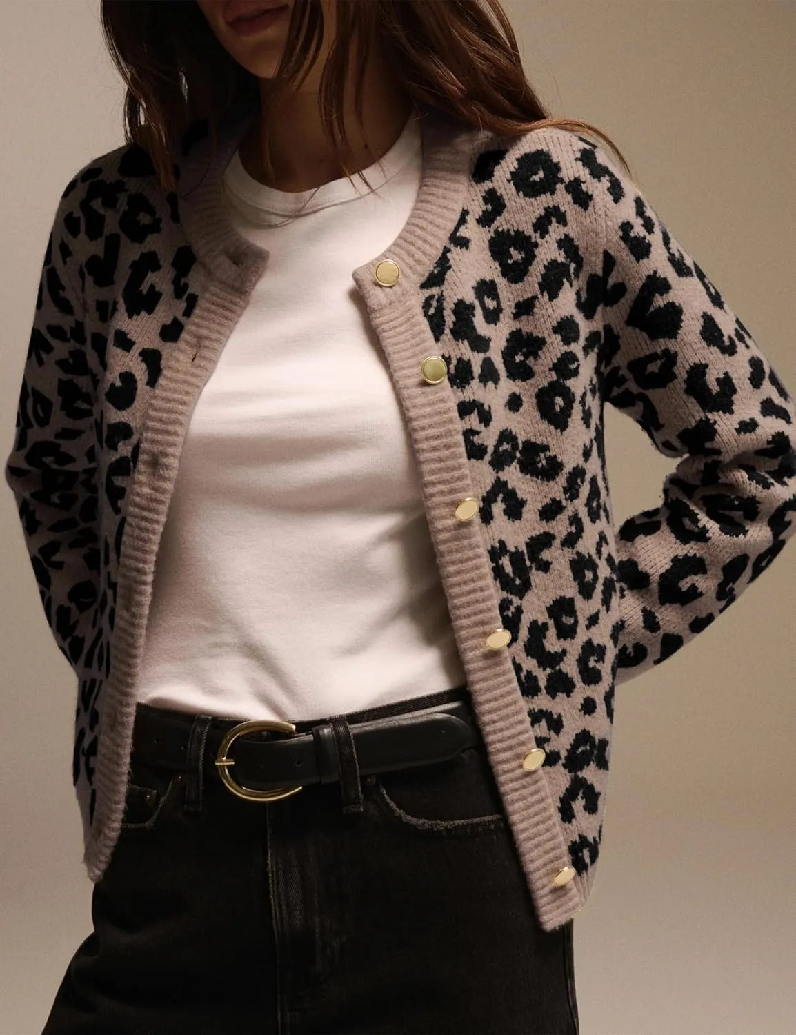 Women Leopard Print Cardigans Button Down Open Front Sweater Cheetah Knit Fall Clothes Long Sleeve Coats Outwear