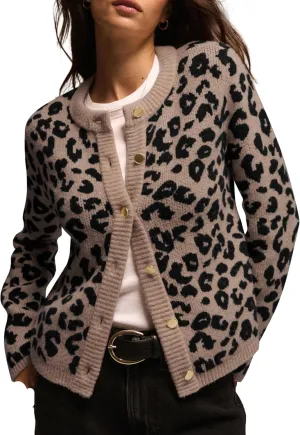 Women Leopard Print Cardigans Button Down Open Front Sweater Cheetah Knit Fall Clothes Long Sleeve Coats Outwear