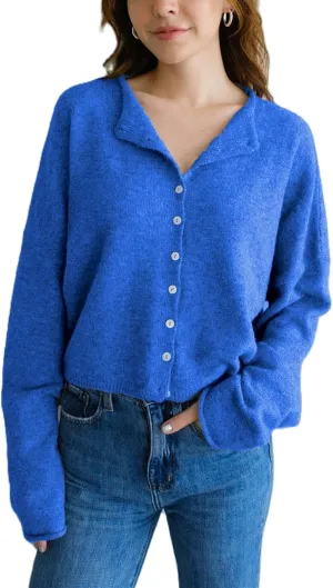 Women Lightweight Cardigan Sweater Button Down Long Sleeve Crewneck Crop Knit Cardigans Casual Basic Knitwear
